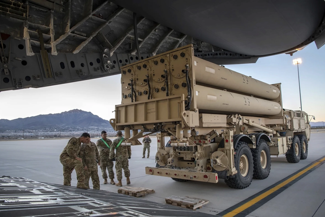 The Terminal High Altitude Area Defense launching station being loaded on a C-17 at Fort Bliss, Texas, in 2019.