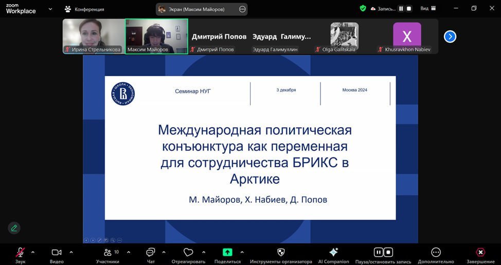 Научный семинар «Международная политическая конъюнктура как переменная для сотрудничества БРИКС в Арктике»
